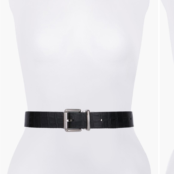 Rebecca Minkoff Black Croc-Embossed Reversible Leather Belt main image 7